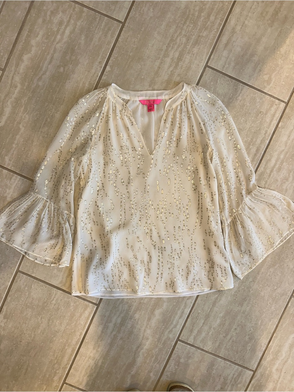 Lily Pulitzer Ivory Sequin Bell-Sleeve Blouse